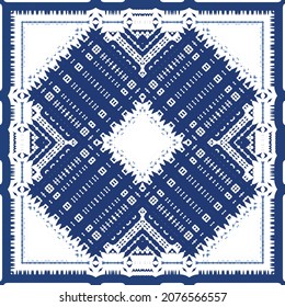 Decorative color ceramic azulejo tiles. Vector seamless pattern watercolor. Modern design. Blue folk ethnic ornament for print, web background, surface texture, towels, pillows, wallpaper.