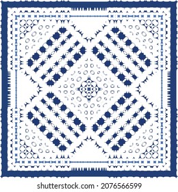 Decorative color ceramic azulejo tiles. Vector seamless pattern watercolor. Modern design. Blue folk ethnic ornament for print, web background, surface texture, towels, pillows, wallpaper.