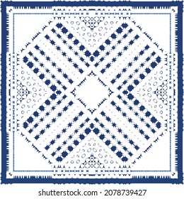 Decorative color ceramic azulejo tiles. Vector seamless pattern watercolor. Modern design. Blue folk ethnic ornament for print, web background, surface texture, towels, pillows, wallpaper.
