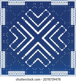 Decorative color ceramic azulejo tiles. Minimal design. Vector seamless pattern elements. Blue folk ethnic ornament for print, web background, surface texture, towels, pillows, wallpaper.