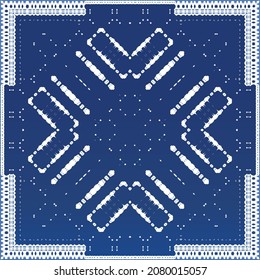 Decorative color ceramic azulejo tiles. Minimal design. Vector seamless pattern elements. Blue folk ethnic ornament for print, web background, surface texture, towels, pillows, wallpaper.