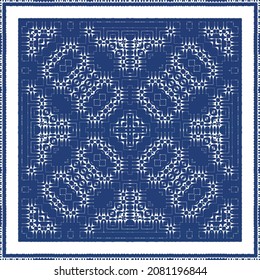 Decorative color ceramic azulejo tiles. Vector seamless pattern arabesque. Kitchen design. Blue folk ethnic ornament for print, web background, surface texture, towels, pillows, wallpaper.