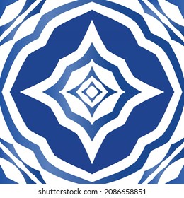 Decorative color ceramic azulejo tiles. Vector seamless pattern trellis. Universal design. Blue folk ethnic ornament for print, web background, surface texture, towels, pillows, wallpaper.