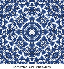 Decorative color ceramic azulejo tiles. Creative design. Vector seamless pattern trellis. Blue folk ethnic ornament for print, web background, surface texture, towels, pillows, wallpaper.