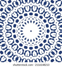 Decorative color ceramic azulejo tiles. Creative design. Vector seamless pattern trellis. Blue folk ethnic ornament for print, web background, surface texture, towels, pillows, wallpaper.