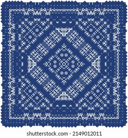 Decorative color ceramic azulejo tiles. Vector seamless pattern illustration. Kitchen design. Blue folk ethnic ornament for print, web background, surface texture, towels, pillows, wallpaper.