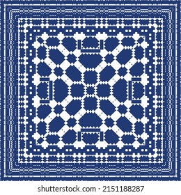 Decorative color ceramic azulejo tiles. Vector seamless pattern trellis. Fashionable design. Blue folk ethnic ornament for print, web background, surface texture, towels, pillows, wallpaper.