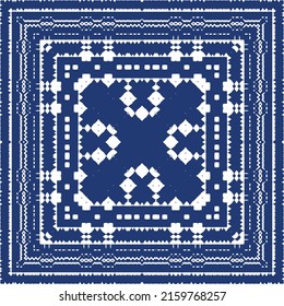 Decorative color ceramic azulejo tiles. Vector seamless pattern trellis. Fashionable design. Blue folk ethnic ornament for print, web background, surface texture, towels, pillows, wallpaper.