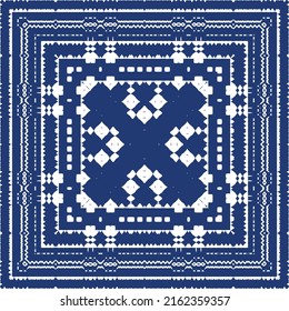 Decorative color ceramic azulejo tiles. Vector seamless pattern trellis. Fashionable design. Blue folk ethnic ornament for print, web background, surface texture, towels, pillows, wallpaper.