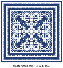 Decorative color ceramic azulejo tiles. Creative design. Vector seamless pattern trellis. Blue folk ethnic ornament for print, web background, surface texture, towels, pillows, wallpaper.