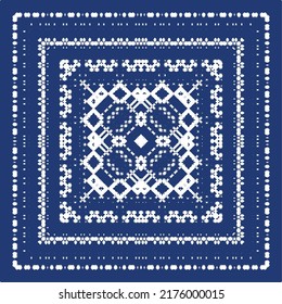 Decorative color ceramic azulejo tiles. Vector seamless pattern trellis. Fashionable design. Blue folk ethnic ornament for print, web background, surface texture, towels, pillows, wallpaper.