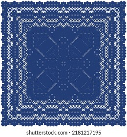 Decorative color ceramic azulejo tiles. Vector seamless pattern illustration. Kitchen design. Blue folk ethnic ornament for print, web background, surface texture, towels, pillows, wallpaper.