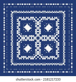 Decorative color ceramic azulejo tiles. Vector seamless pattern trellis. Fashionable design. Blue folk ethnic ornament for print, web background, surface texture, towels, pillows, wallpaper.