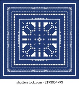 Decorative color ceramic azulejo tiles. Vector seamless pattern trellis. Fashionable design. Blue folk ethnic ornament for print, web background, surface texture, towels, pillows, wallpaper.