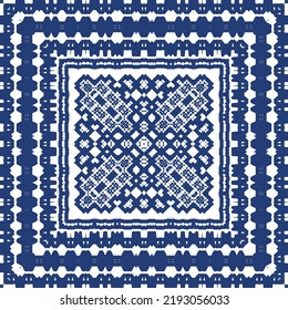 Decorative color ceramic azulejo tiles. Creative design. Vector seamless pattern trellis. Blue folk ethnic ornament for print, web background, surface texture, towels, pillows, wallpaper.