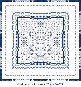 Decorative color ceramic azulejo tiles. Vector seamless pattern illustration. Kitchen design. Blue folk ethnic ornament for print, web background, surface texture, towels, pillows, wallpaper.