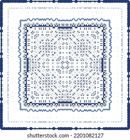 Decorative color ceramic azulejo tiles. Vector seamless pattern illustration. Kitchen design. Blue folk ethnic ornament for print, web background, surface texture, towels, pillows, wallpaper.