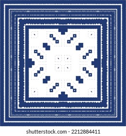 Decorative color ceramic azulejo tiles. Vector seamless pattern trellis. Fashionable design. Blue folk ethnic ornament for print, web background, surface texture, towels, pillows, wallpaper.