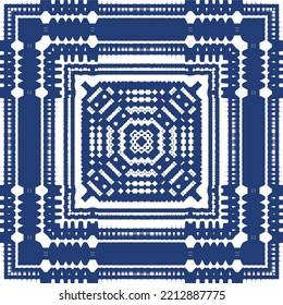 Decorative color ceramic azulejo tiles. Creative design. Vector seamless pattern trellis. Blue folk ethnic ornament for print, web background, surface texture, towels, pillows, wallpaper.