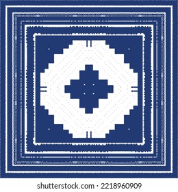 Decorative color ceramic azulejo tiles. Vector seamless pattern trellis. Fashionable design. Blue folk ethnic ornament for print, web background, surface texture, towels, pillows, wallpaper.