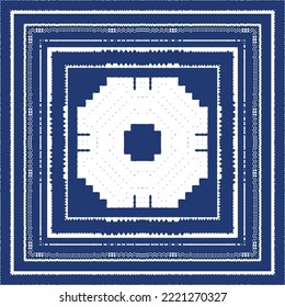 Decorative color ceramic azulejo tiles. Vector seamless pattern trellis. Fashionable design. Blue folk ethnic ornament for print, web background, surface texture, towels, pillows, wallpaper.
