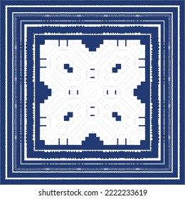 Decorative color ceramic azulejo tiles. Vector seamless pattern trellis. Fashionable design. Blue folk ethnic ornament for print, web background, surface texture, towels, pillows, wallpaper.