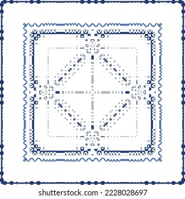 Decorative color ceramic azulejo tiles. Vector seamless pattern illustration. Kitchen design. Blue folk ethnic ornament for print, web background, surface texture, towels, pillows, wallpaper.