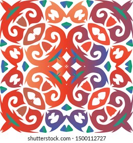 Decorative color ceramic talavera tiles. Colored design. Vector seamless pattern concept. Red folk ethnic ornament for print, web background, surface texture, towels, pillows, wallpaper.