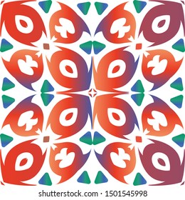Decorative color ceramic talavera tiles. Vector seamless pattern illustration. Stylish design. Red folk ethnic ornament for print, web background, surface texture, towels, pillows, wallpaper.