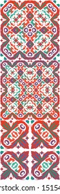 Decorative color ceramic talavera tiles. Universal design. Collection of vector seamless patterns. Red folk ethnic ornaments for print, web background, surface texture, towels, pillows, wallpaper.