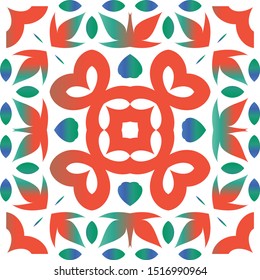 Decorative color ceramic talavera tiles. Geometric design. Vector seamless pattern theme. Red folk ethnic ornament for print, web background, surface texture, towels, pillows, wallpaper.