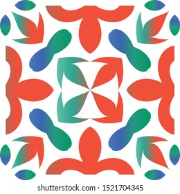 Decorative color ceramic talavera tiles. Universal design. Vector seamless pattern trellis. Red folk ethnic ornament for print, web background, surface texture, towels, pillows, wallpaper.