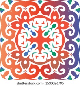 Decorative color ceramic talavera tiles. Vector seamless pattern frame. Graphic design. Red folk ethnic ornament for print, web background, surface texture, towels, pillows, wallpaper.