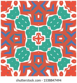 Decorative color ceramic talavera tiles. Collection of vector seamless patterns. Geometric design. Red folk ethnic ornaments for print, web background, surface texture, towels, pillows, wallpaper.