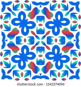 Decorative color ceramic talavera tiles. Vector seamless pattern watercolor. Fashionable design. Red folk ethnic ornament for print, web background, surface texture, towels, pillows, wallpaper.