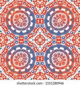 Decorative color ceramic talavera tiles. Vector seamless pattern elements. Kitchen design. Red folk ethnic ornament for print, web background, surface texture, towels, pillows, wallpaper.