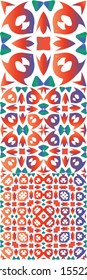 Decorative color ceramic talavera tiles. Kit of vector seamless patterns. Creative design. Red folk ethnic ornaments for print, web background, surface texture, towels, pillows, wallpaper.