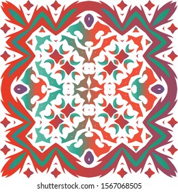 Decorative color ceramic talavera tiles. Vector seamless pattern watercolor. Colored design. Red folk ethnic ornament for print, web background, surface texture, towels, pillows, wallpaper.