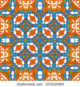 Decorative color ceramic talavera tiles. Colored design. Vector seamless pattern concept. Red folk ethnic ornament for print, web background, surface texture, towels, pillows, wallpaper.