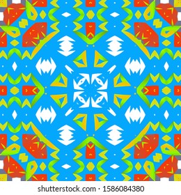 Decorative color ceramic talavera tiles. Colored design. Vector seamless pattern concept. Red folk ethnic ornament for print, web background, surface texture, towels, pillows, wallpaper.