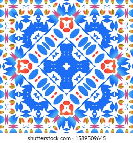 Decorative color ceramic talavera tiles. Vector seamless pattern texture. Stylish design. Red folk ethnic ornament for print, web background, surface texture, towels, pillows, wallpaper.