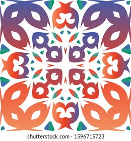 Decorative color ceramic talavera tiles. Vector seamless pattern illustration. Graphic design. Red folk ethnic ornament for print, web background, surface texture, towels, pillows, wallpaper.
