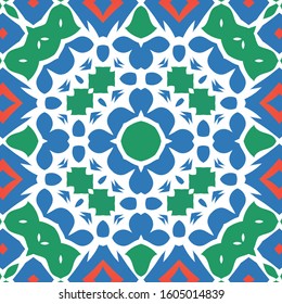 Decorative color ceramic talavera tiles. Collection of vector seamless patterns. Geometric design. Red folk ethnic ornaments for print, web background, surface texture, towels, pillows, wallpaper.