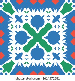 Decorative color ceramic talavera tiles. Collection of vector seamless patterns. Geometric design. Red folk ethnic ornaments for print, web background, surface texture, towels, pillows, wallpaper.