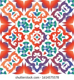 Decorative color ceramic talavera tiles. Bathroom design. Vector seamless pattern poster. Red folk ethnic ornament for print, web background, surface texture, towels, pillows, wallpaper.