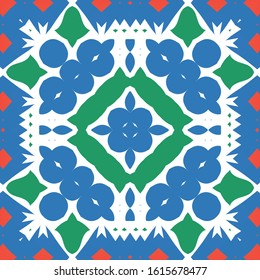 Decorative color ceramic talavera tiles. Collection of vector seamless patterns. Geometric design. Red folk ethnic ornaments for print, web background, surface texture, towels, pillows, wallpaper.