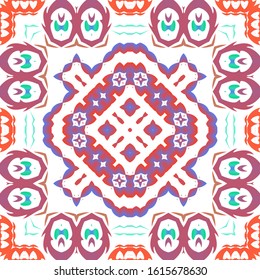 Decorative color ceramic talavera tiles. Minimal design. Vector seamless pattern collage. Red folk ethnic ornament for print, web background, surface texture, towels, pillows, wallpaper.