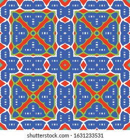 Decorative color ceramic talavera tiles. Collection of vector seamless patterns. Geometric design. Red folk ethnic ornaments for print, web background, surface texture, towels, pillows, wallpaper.