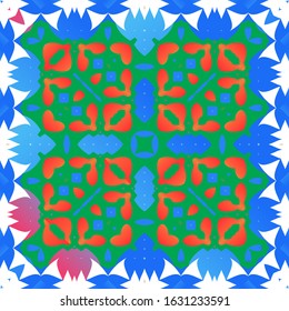 Decorative color ceramic talavera tiles. Vector seamless pattern collage. Stylish design. Red folk ethnic ornament for print, web background, surface texture, towels, pillows, wallpaper.