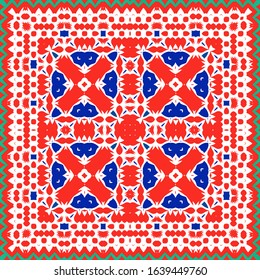 Decorative color ceramic talavera tiles. Collection of vector seamless patterns. Geometric design. Red folk ethnic ornaments for print, web background, surface texture, towels, pillows, wallpaper.